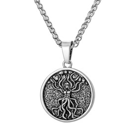 Speroto Tree of Life Necklace, Mens Carved Tree of Life Pendant Necklace with Rope Chain 20 inch Silver (20.00, wheat chain antique silver)