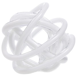Luxury Lane Hand Blown Infinity Knot Sommerso Art Orbit Glass Ball for Home Decor 8 inch Tall Centerpiece Table Decoration White
