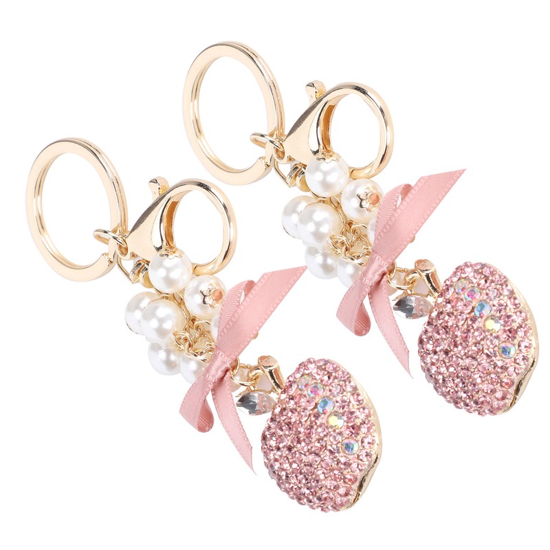 2Pcs Keychain Pendant Pearl DiamondStudded Fruit Shape Key Ring Girl