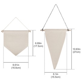 Blank Wall Banner Canvas Brooch Enamel Pin Display Banner, 4 Pcs White S Size Flag and Pennant DIY Pendants for Decorating Living Room, Bedroom