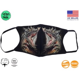 Wild Dragons Small Glow In Dark Mask Adult Cotton Reusable + Washable + Filter Pocket