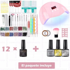 Limegirl Kit Lampara Uña Uv Gel 54w 12 Esmaltes Mate Cepillo Manicure