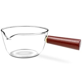 DOERDO Clear Glass Pot Milk Pan with Wooden Handle Breakfast Cooking Pot Glass Cookware for Home Kitchen Open Flame Heating Milk Pot (Clear 600ml)