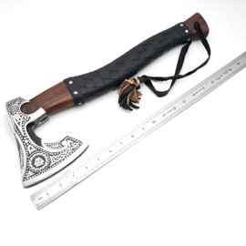 Ancilla Russian Axe Hatchet - Russian Valknut Wood Hand - Crafted Tomahawk Axe - Bearded Viking Axe Hatchet for Camping with Leather Sheath - Unique Gift for Hunting Men - Vikings Prop and Cosplay