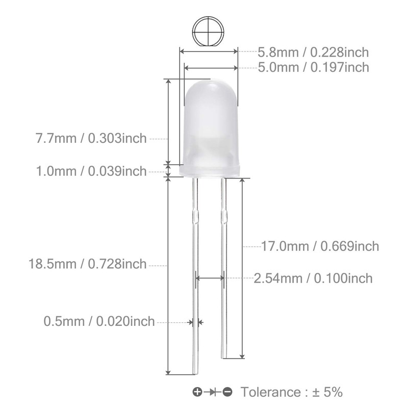 CHANZON 100 pcs 5mm Blue Diffused LED Diode Lights (Frosted