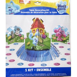 Unique Blue's Clues Party Supplies Bundle Pack includes 1 Table Centerpiece Decorating Kit, 1 Plastic Table Cover, 1 Dinosaur Sticker Sheet