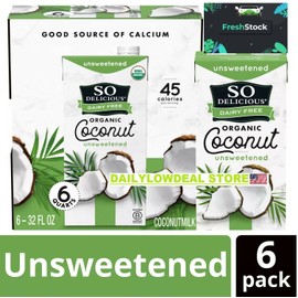 So Delicious Dairy-Free Organic Coconut Milk, Unsweetened, 32 Ounce (Pack of 6)