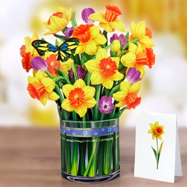 Cutpop Yellow Daffodil Bouquet Birthday Card Woman, Mother's Day Card Pop-Up, 15.5 x 20.5 cm Flowers 3D Birthday Cards for Wife, Daughter, Her Mother (Yellow Daffodil Bouquet SM) US8-72.SMDE