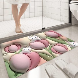 QUINTRA Non-Slip 3D Bath Mats, Fruit Sunflower Mats, Polyester Mats Carpet Street Large (F, One Size)