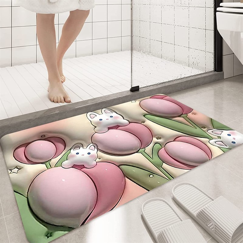 QUINTRA Non-Slip 3D Bath Mats, Fruit Sunflower Mats, Polyester Mats