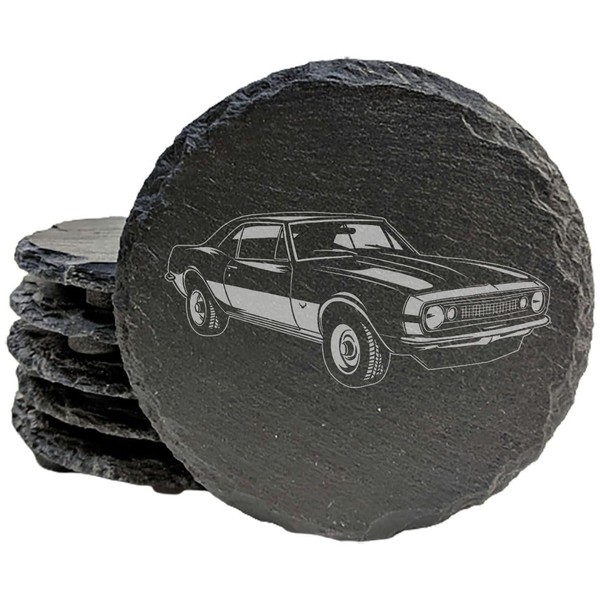 Rustic Slate Coasters Set with Laser-Etched 1967 Chevy Camaro SS350