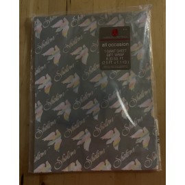 American Greetings Wrapping Paper Vintage Shalom Silver With Pastel Doves NOS