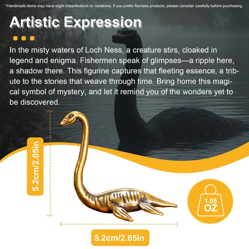 CHOVY 1PC Solid Brass Loch Ness Monster Figurine - Enigmatic