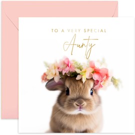 Old English Co. Bunny Rabbit Very Special Aunty Card - Bunny Rabbit Floral Cute Birthday Card for Her - Cute Well Done Congratulations Cards for Aunty from Niece | Blank Inside Envelope