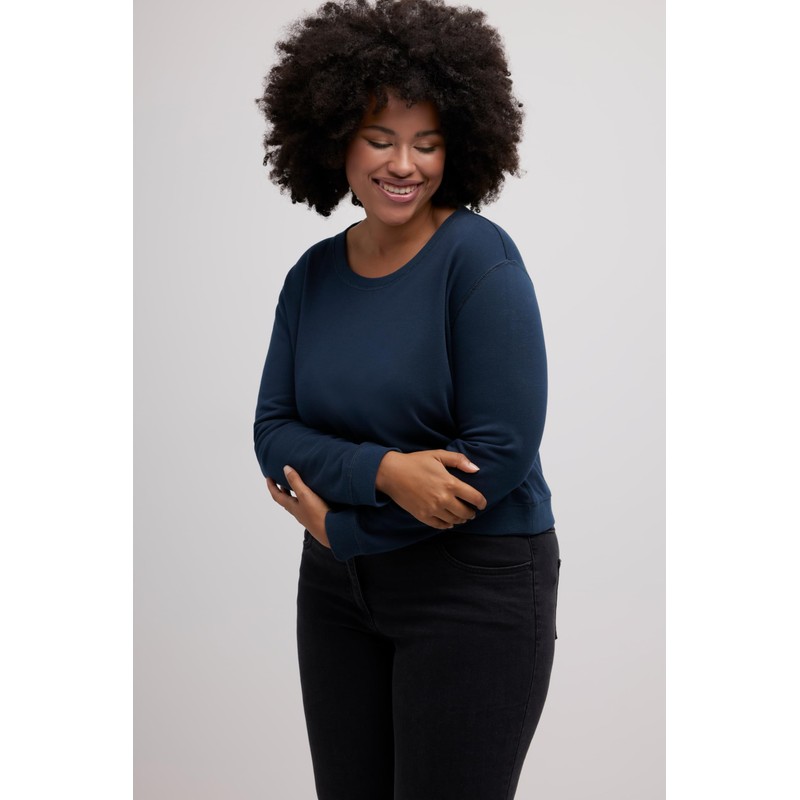 Ulla Popken Women's Cropped Sweatshirt, navy