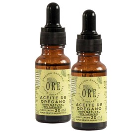 Ore Aceite de Orégano Natural, 20 ml, Pack de 2 Frascos con Gotero 80 por ciento Carvacrol, Silvestre Orgánico