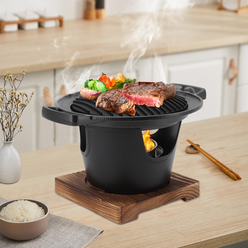 Portable Charcoal Grill with Wooden Frame - Durable Hibachi Grill