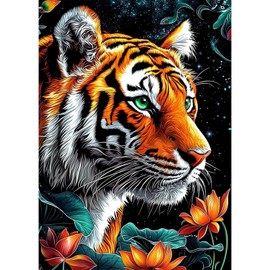 DOMROM Tiger Diamond Art Kits for Adults, 5D Diamond Painting Kits for Beginners, Full Drill Diamond Art Animal Diamond Gem Flowers Diamond Painting Kits Arts Craft for Home Wall Decor 12x16Inch