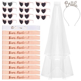 24PCS Bride to Be Hen Party Accessories Set – Sash, Veil, Diamond Tiara & Heart Sunglasses for Hen Do, Bridal Shower & Team Bride Celebrations