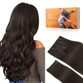 DOORES Human Hair Extensions Clip in, Dark Brown 9pcs 150g 18 Inch, Remy Straight Natural Thick Real Hair
