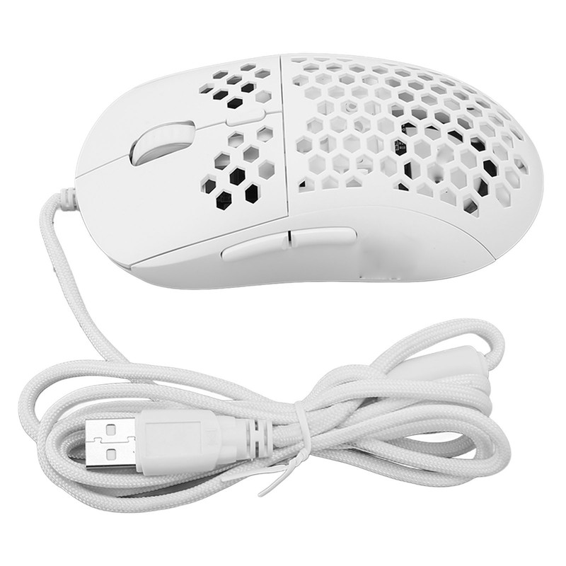 Wired Mouse Ergonomic White Adjustable DPI 6 Keys Hollowed Out