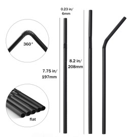 ALINK 200-Pack Black Plastic Flexible Straws, 0.23" x 7.75" disposable Bendy Drinking Straws