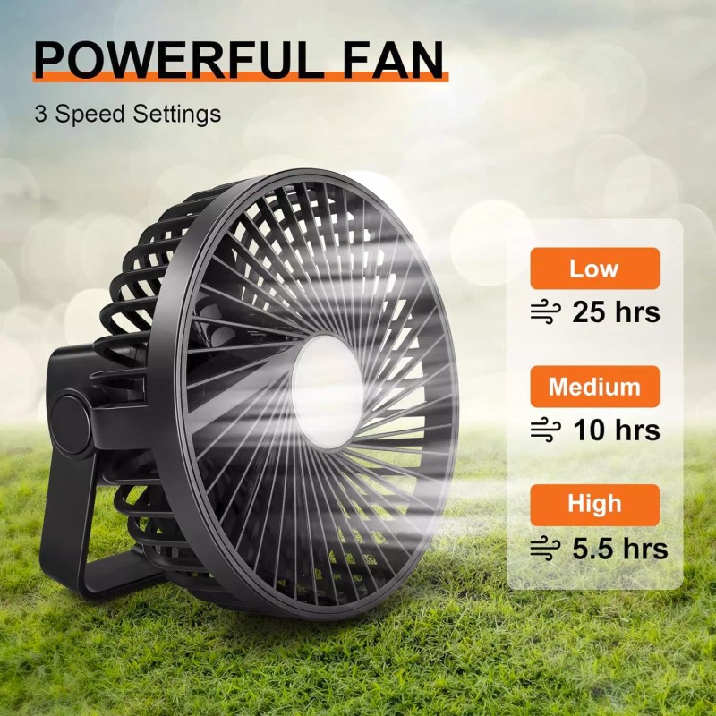 Odoland Camping Rechargeable Fan with Lantern, 7500mAh Battery Operated Fan