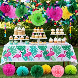 2 Pack Tropical Garland Hawaiian Party Decorations, 20ft Multicolored Tissue Paper Hibiscus Flower Summer Banner for Birthday Baby Shower Wedding Beach Theme Aloha Luau Party Supplies Jungle Decor