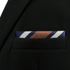 S&W SHLAX&WING Men's Striped Pocket Square, Navy Blue, White, Brown,