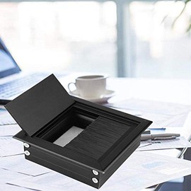 2pcs Wire Cable Grommet Hole Cover Cable Tidies Desk Caps Aluminum Alloy Rectangle Hole Cover with Brush (Black)