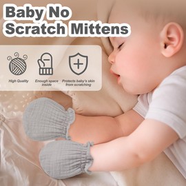 Pro Goleem 3-Pack Muslin Baby Mittens for Newborn, 100% Cotton No Scratch Soft Breathable Gloves with Elastic Strap for Baby Boy and Girls 0-6 months, Brown Beige Grey