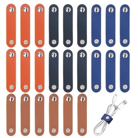 DICOSMETIC 24Pcs 4 Colors Snap Leather Strap Leather Ties Straps Cord-Organizers Earphone Cable Straps USB Holder Cord Keeper Cord Holder Snap for Storing Charging Cable Headphone Cable