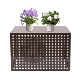 Air Conditioner Fence, 1.5P A/C Conditioning Units Freestanding Privacy Screen Fence Panels 39.37 x 19.69 x 27.56 Inch Metal Privacy Fence Cover for Outside Trash Can Pool Equipment Fence (Coffee)