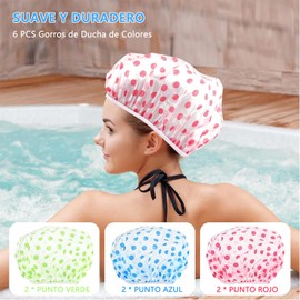 6 Piezas Gorro de Ducha Impermeable, SHUUDAUKO Gorro de Ducha Elástico Reutilizable para Mujer Spa Salon (Rojo+Azul+Verde)