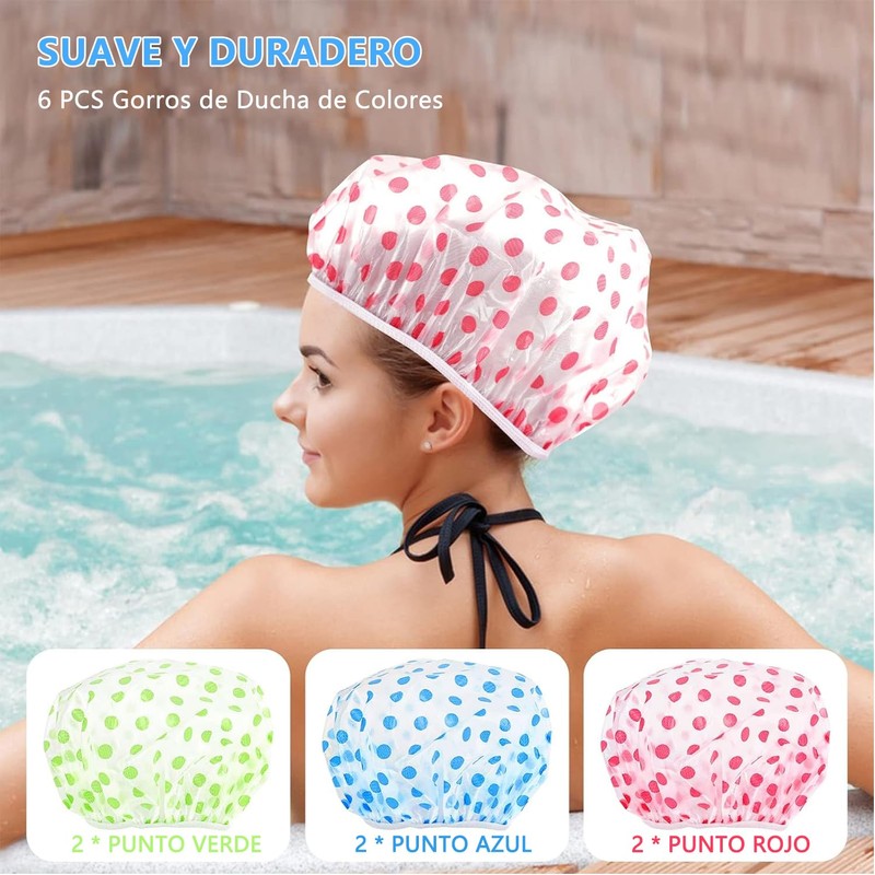 6 Piezas Gorro de Ducha Impermeable, SHUUDAUKO Gorro de Ducha