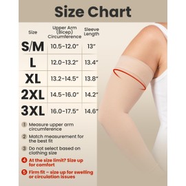 KEMFORD Compression Lymphedema Arm Sleeves for Women - 15-20 mmHg, 1 Pair, Beige, 3XL - Medical Arm Brace for Swelling, Edema, Circulation