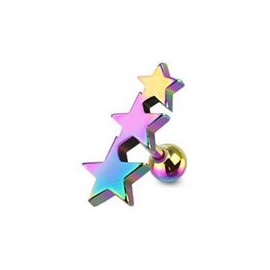 Rainbow Surgical Steel Emo Triple Star Upper ear cartilage tragus Helix earring