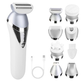 7 in 1 Electric Razor for Women Rechargeable Bikini Trimmer for Legs, Bikini, Face, Lips Hairs, Cordless Lady Facial Hair Removal Women's Electric Shaver Kit, Wet/Dry Use