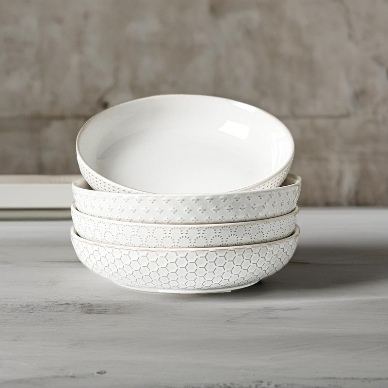 LE TAUCI Pasta Bowls 42oz, Large Salad Bowl, Ceramic Embossment