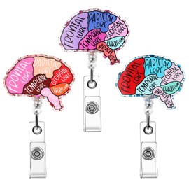 TIESOME 3 PCS Brain Nurse Badge Reel, Retractable Brain Rotatable Organ Flower Clip Name Tag Alligator Clip Hand-Drawn Anatomy Pattern Badges Holder for RN Doctor Nursing Student
