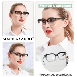 MARE AZZURO Oversized Reading Glasses Women Trendy Large Readers 0 0.5 0.75 1.0 1.25 1.5 1.75 2.0 2.25 2.5 2.75 3.0 3.5 4.0 5.0 6.0 (Black-Clear, 0.00)
