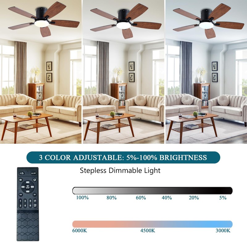 Ayaoty Ceiling Fans with Lights, 42 inch Low Profile Ceiling