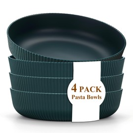 Kyraton Pasta Bowls Set of 4, 1.1L Large Pasta Serving Bowl Plastic Unbreakable Serving Dishes (Dark Green)
