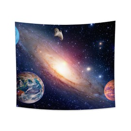 YONGFOTO 180 x 160 cm Space Tapestry, Earth Moon Planet Meteorite Starry Galaxy Wall Hanging for Room Decor Theme Exhibition Hanging Dorm Bedroom Wall Art Star Tapestries