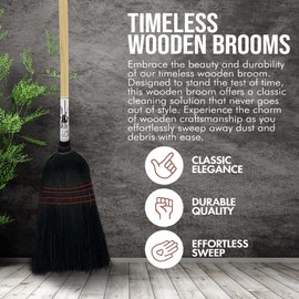 Handmade Amish Corn Broom with Wooden Handle – 57" Heavy Duty Broom for Courtyard, Lobby & Market, 100% Corn Fill Straw Broo'm, 4 Sews Indoor & Outdoor Bristle for Sweeping - Black