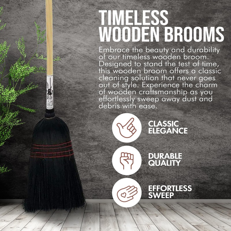 Handmade Amish Corn Broom with Wooden Handle – 57" Heavy
