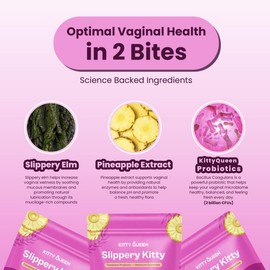Slippery Kitty Feminine Probiotic + Moisture Gummies - All in One Solution with Slippery Elm 60 Count Pineapple Flavor