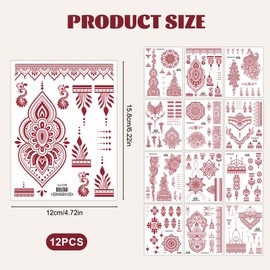 12 Sheets Brown Tattoos Sticker for Women Girls Temporary Tattoos Kits Waterproof Fake Tattoo Indian Mandala Flower Temporary Tattoos for Neck Chest Arm
