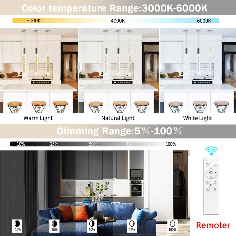 3 Packs Pendant Lights for Kitchen Island Independent LED Light