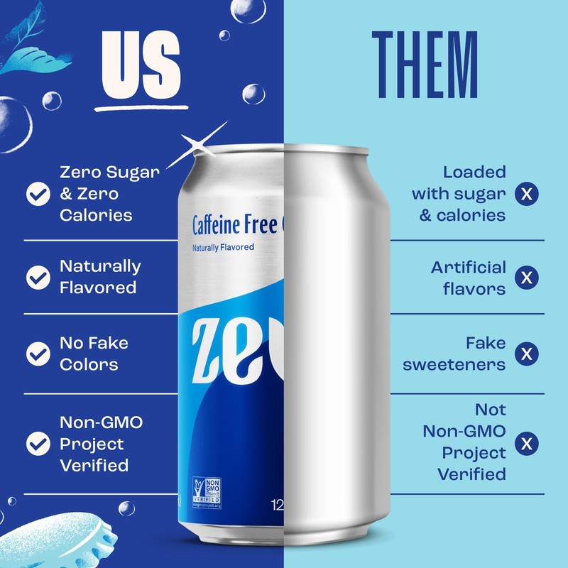 Zevia Zero Sugar Soda, Caffeine Free Cola, 12 oz Cans